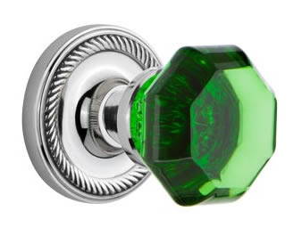 Nostalgic Warehouse Rope Rose with Emerald Waldorf Crystal Knob