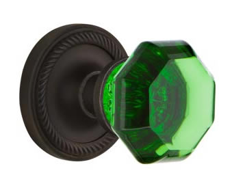 Nostalgic Warehouse Rope Rose with Emerald Waldorf Crystal Knob