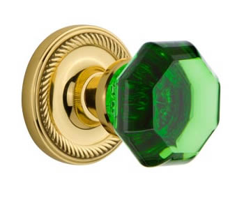 Nostalgic Warehouse Rope Rose with Emerald Waldorf Crystal Knob