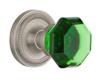 Nostalgic Warehouse Rope Rose with Emerald Waldorf Crystal Knob