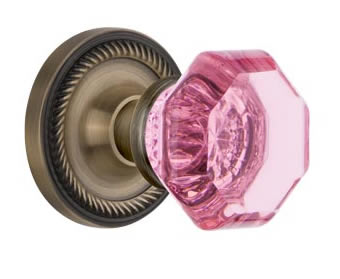 Nostalgic Warehouse Rope Rose with Pink Waldorf Crystal Knob