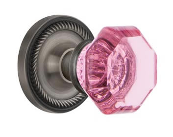 Nostalgic Warehouse Rope Rose with Pink Waldorf Crystal Knob