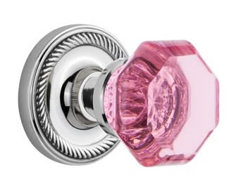 Nostalgic Warehouse Rope Rose with Pink Waldorf Crystal Knob