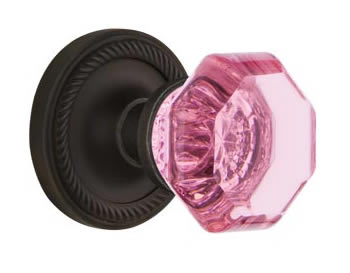 Nostalgic Warehouse Rope Rose with Pink Waldorf Crystal Knob