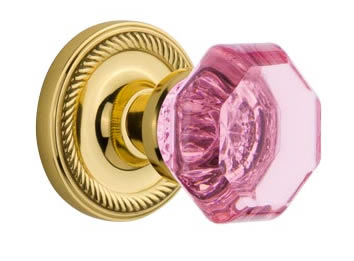 Nostalgic Warehouse Rope Rose with Pink Waldorf Crystal Knob