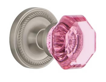 Nostalgic Warehouse Rope Rose with Pink Waldorf Crystal Knob