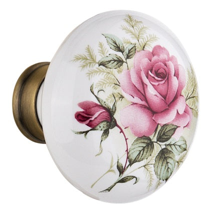 Nostalgic Warehouse White/Rose Porcelain Knobs ONLY with Spindle