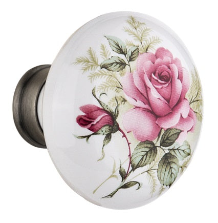 Nostalgic Warehouse White/Rose Porcelain Knobs ONLY with Spindle