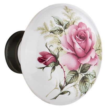 Nostalgic Warehouse White/Rose Porcelain Knobs ONLY with Spindle