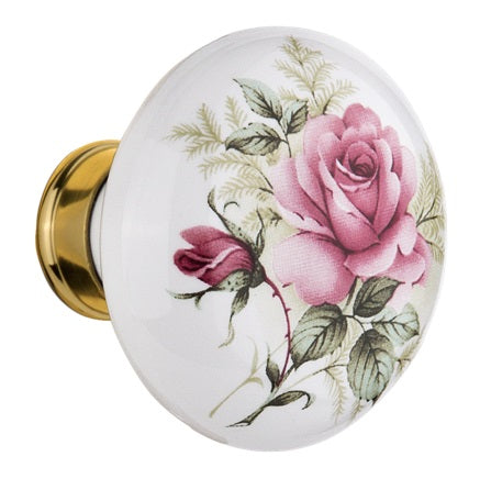 Nostalgic Warehouse White/Rose Porcelain Knobs ONLY with Spindle