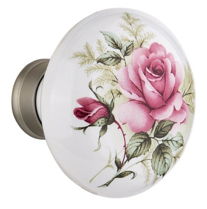 Nostalgic Warehouse White/Rose Porcelain Knobs ONLY with Spindle