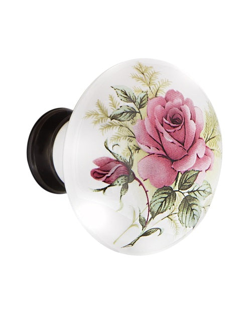 Nostalgic Warehouse White/Rose Porcelain Knobs ONLY with Spindle