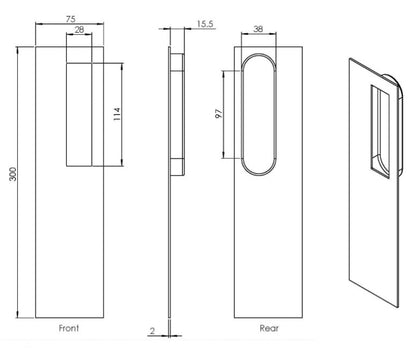 Linnea Rectangle Flush Pull RPS-375L, Satin Stainless Steel