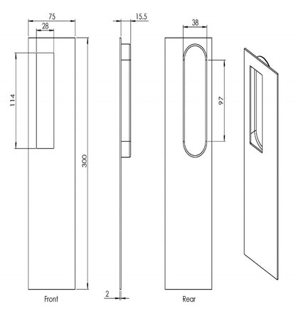 Linnea Rectangle Flush Pull RPS-375L, Satin Stainless Steel
