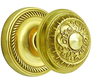 Nostalgic Warehouse Egg and Dart Knob with Rope Rosette - Polished Brass ( All Mortise Come W/ Keyhole )