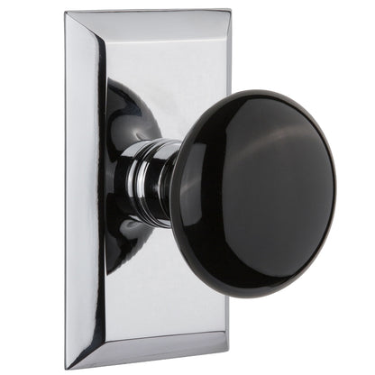 Nostalgic Warehouse Studio Plate with Black Porcelain Knob - Bright chrome