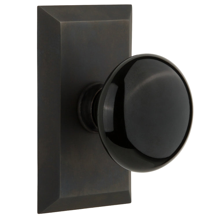 Nostalgic Warehouse Studio Plate with Black Porcelain Knob - Oil Rubbed Bronze