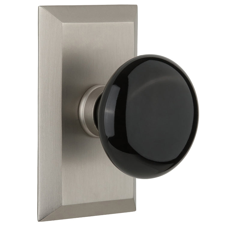 Nostalgic Warehouse Studio Plate with Black Porcelain Knob - Satin nickel