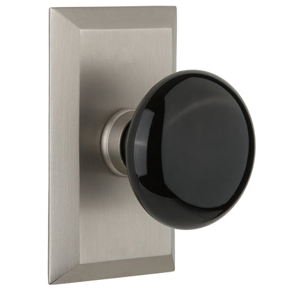 Nostalgic Warehouse Studio Plate with Black Porcelain Knob - Satin nickel