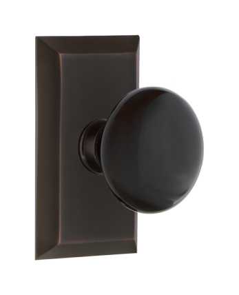 Nostalgic Warehouse Studio Plate with Black Porcelain Knob - Timeless Bronze