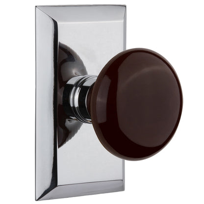 Nostalgic Warehouse Studio Plate with Brown Porcelain Knob - Bright chrome