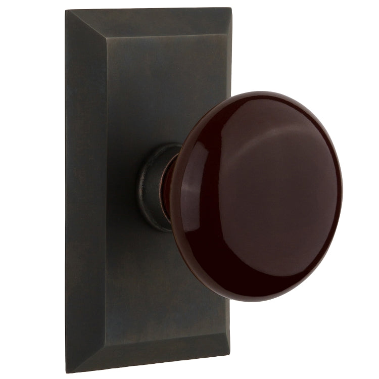Nostalgic Warehouse Studio Plate with Brown Porcelain Knob - Oil rubbed bronze