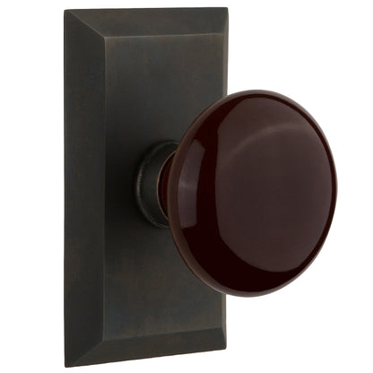 Nostalgic Warehouse Studio Plate with Brown Porcelain Knob - Oil rubbed bronze