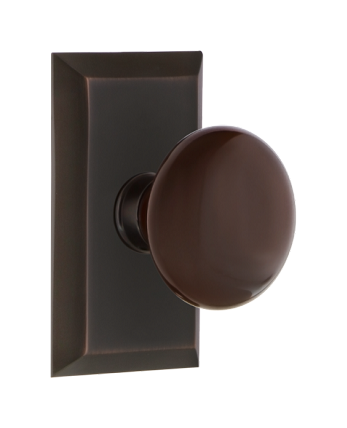 Nostalgic Warehouse Studio Plate with Brown Porcelain Knob - Timeless Bronze