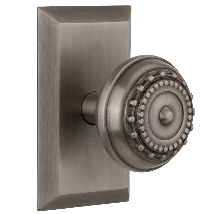 Nostalgic Warehouse Meadows Knob with Studio Plate - Antique pewter