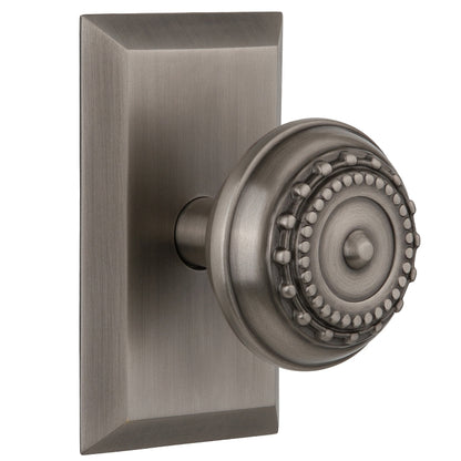 Nostalgic Warehouse Meadows Knob with Studio Plate - Antique pewter