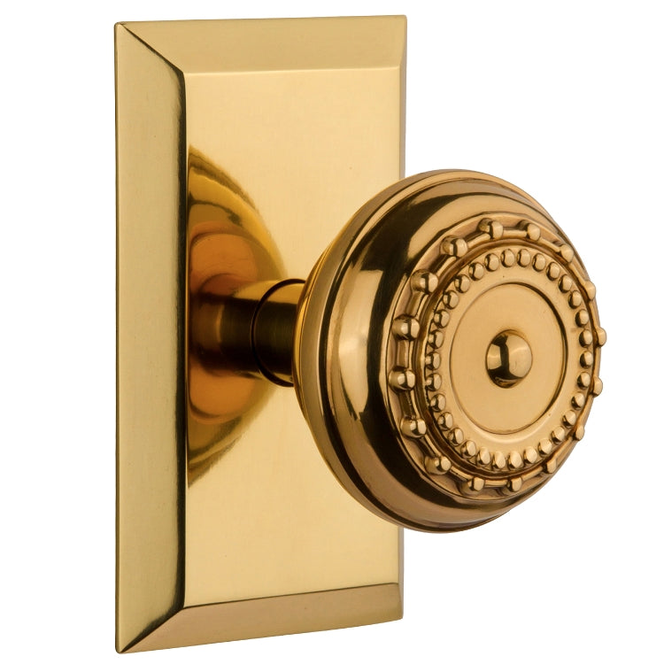Nostalgic Warehouse Meadows Knob with Studio Plate - Polished brass