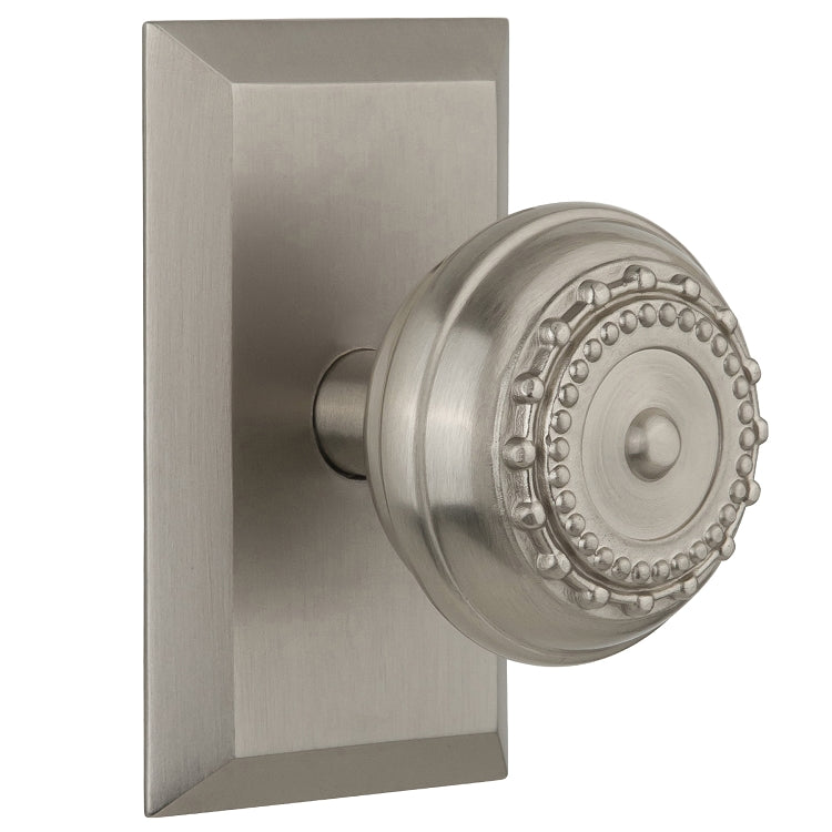 Nostalgic Warehouse Meadows Knob with Studio Plate - Satin nickel