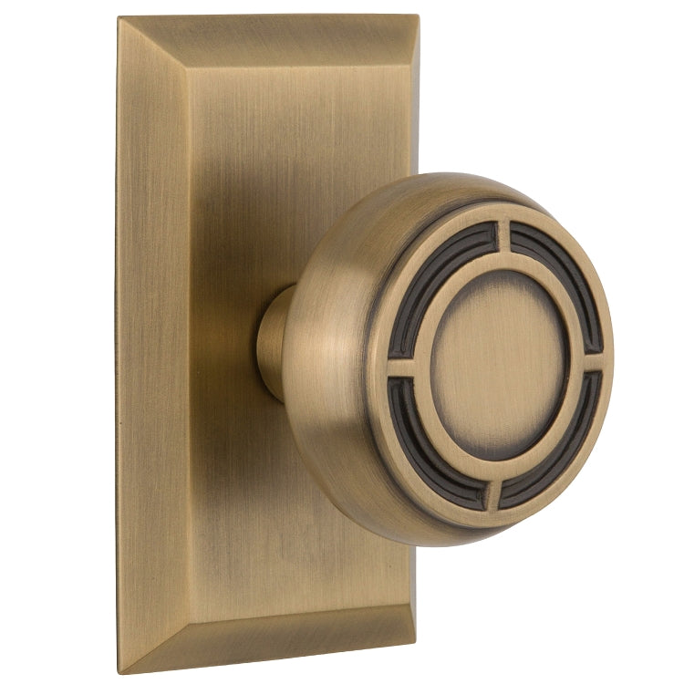 Nostalgic Warehouse Mission Knob with Studio Plate - Antique brass