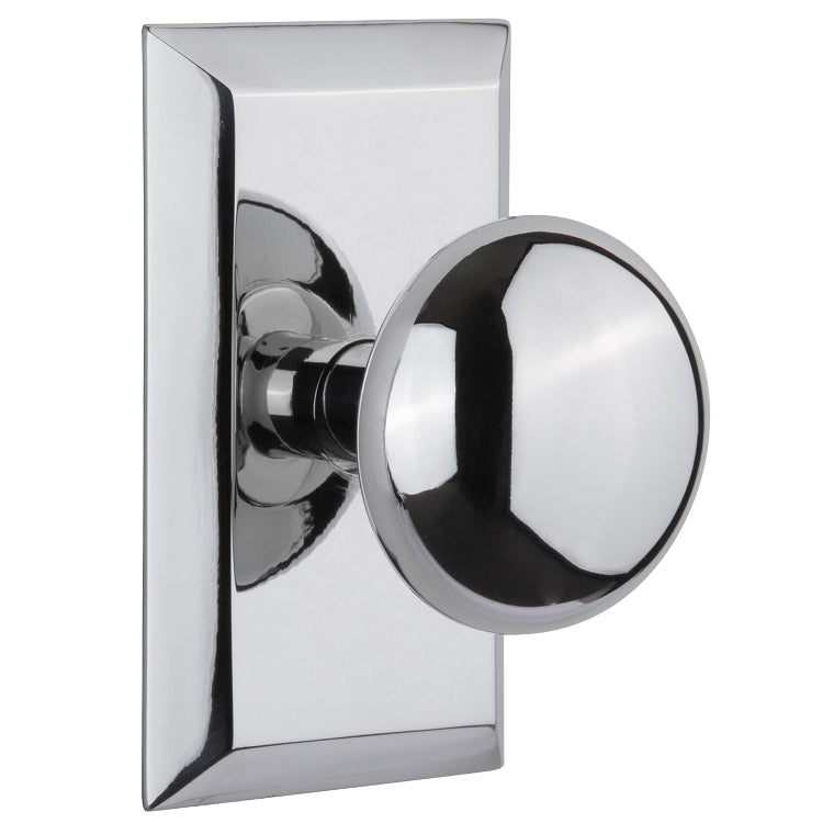 Nostalgic Warehouse New York Knob with Studio Plate - Bright chrome