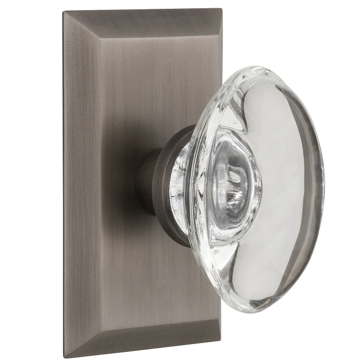 Nostalgic Warehouse Oval Clear Crystal Knob with Studio Plate - Antique pewter