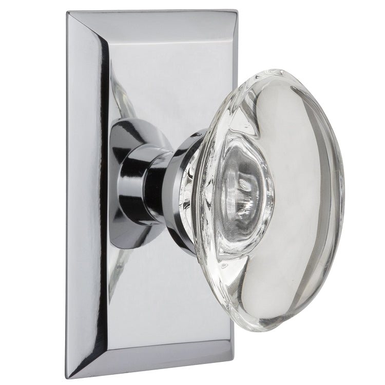 Nostalgic Warehouse Oval Clear Crystal Knob with Studio Plate - Bright Chrome