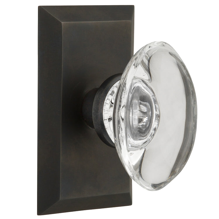 Nostalgic Warehouse Oval Clear Crystal Knob with Studio Plate - Oil rubbed bronze