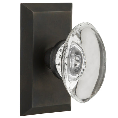 Nostalgic Warehouse Oval Clear Crystal Knob with Studio Plate - Oil rubbed bronze