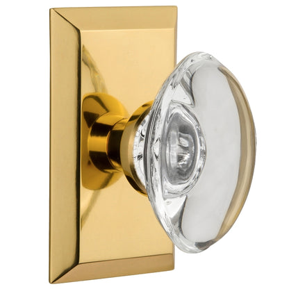 Nostalgic Warehouse Oval Clear Crystal Knob with Studio Plate - Polished brass