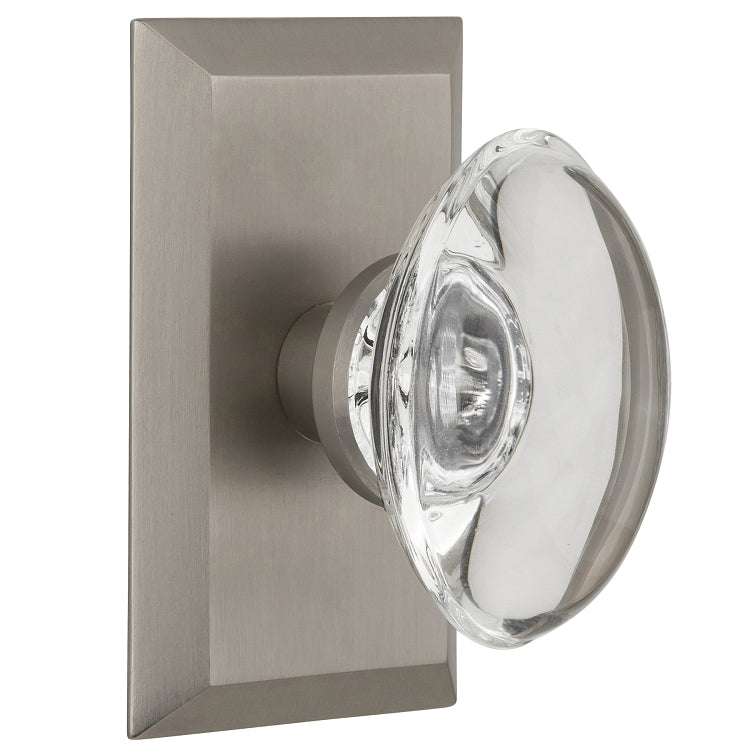 Nostalgic Warehouse Oval Clear Crystal Knob with Studio Plate - Satin nickel