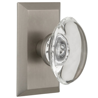 Nostalgic Warehouse Oval Clear Crystal Knob with Studio Plate - Satin nickel