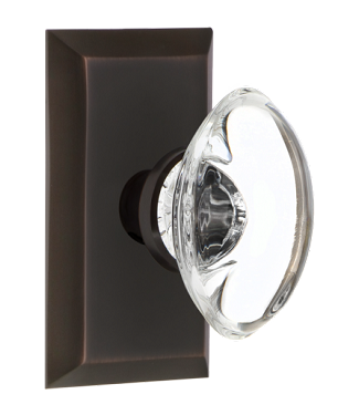 Nostalgic Warehouse Oval Clear Crystal Knob with Studio Plate - Timeless Bronze