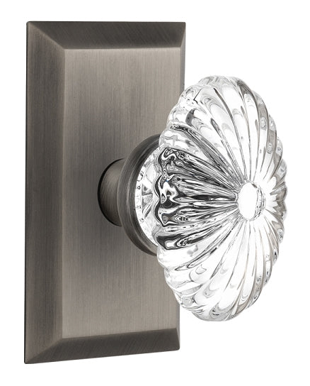 Nostalgic Warehouse Oval Fluted Crystal Knob with Studio Plate - Antique pewter