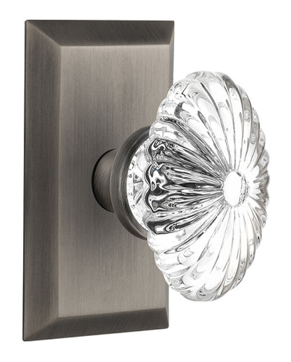 Nostalgic Warehouse Oval Fluted Crystal Knob with Studio Plate - Antique pewter