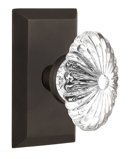 Nostalgic Warehouse Oval Fluted  Crystal Knob with Studio Plate - Oil rubbed bronze