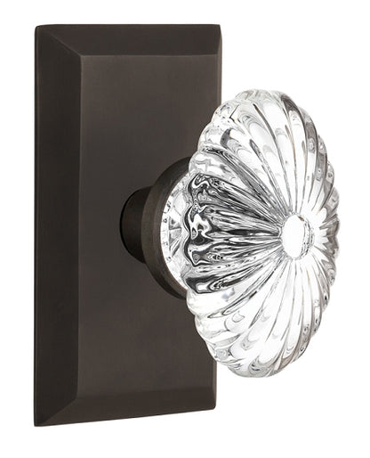 Nostalgic Warehouse Oval Fluted  Crystal Knob with Studio Plate - Oil rubbed bronze