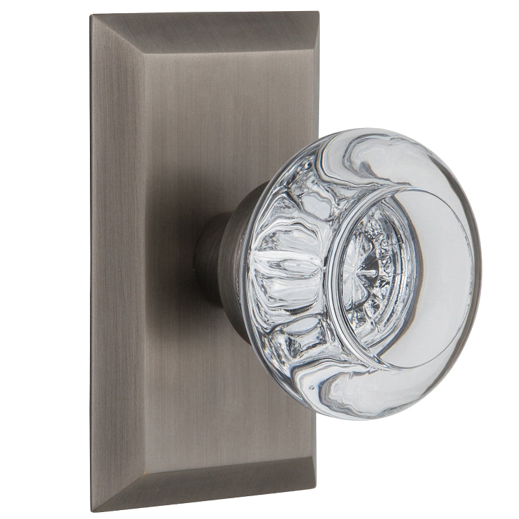 Nostalgic Warehouse Round Clear Crystal Knob with Studio Plate - Antique pewter