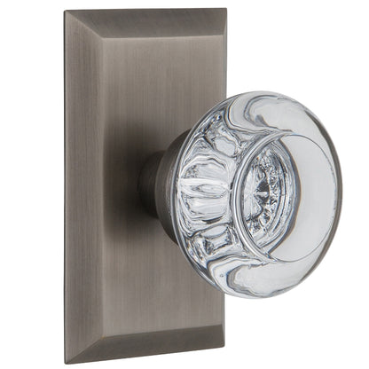 Nostalgic Warehouse Round Clear Crystal Knob with Studio Plate - Antique pewter