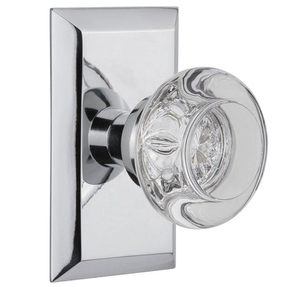 Nostalgic Warehouse Round Clear Crystal Knob with Studio Plate - Bright chrome