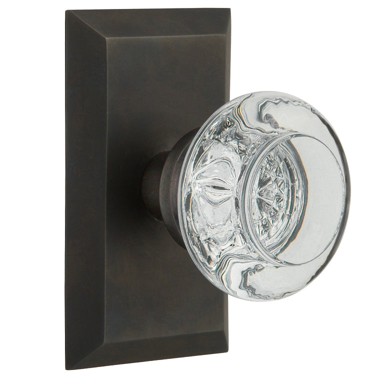Nostalgic Warehouse Round Clear Crystal Knob with Studio Plate - Oil rubbed bronze